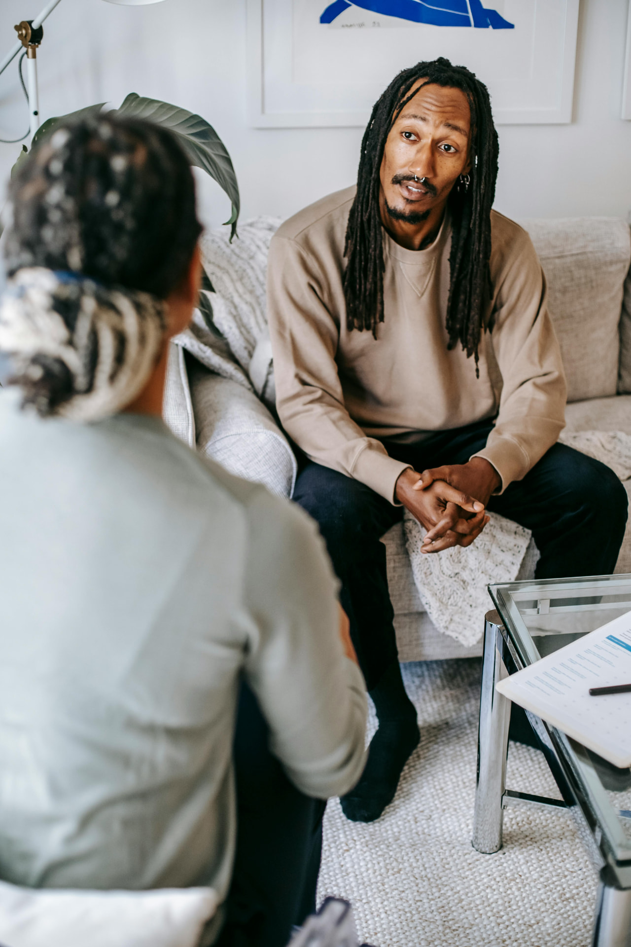 A client in conversation during a one-on-one session